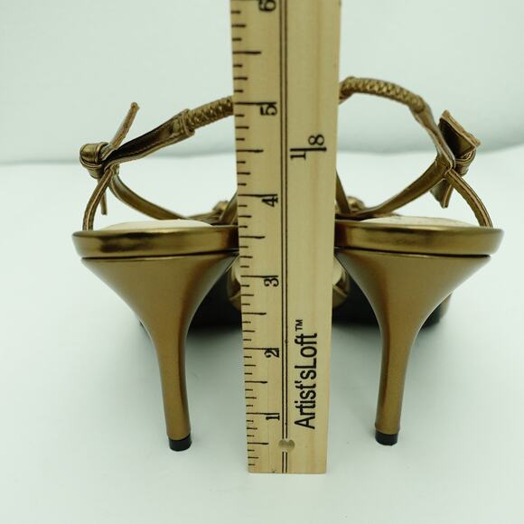 Nine West Metallic Bronze Slingback Stiletto Pointed Toe Bow Heels - Size 6.5 - Picture 3 of 8